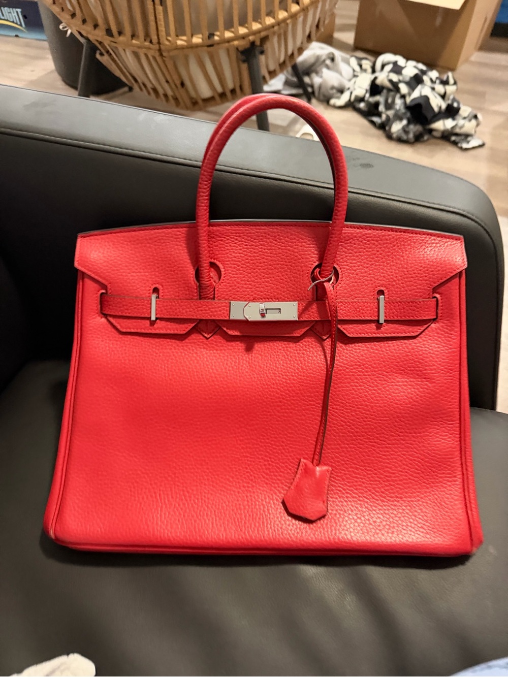 Birkin Hermes Bright Red Leather Satchel with Silver Hardware